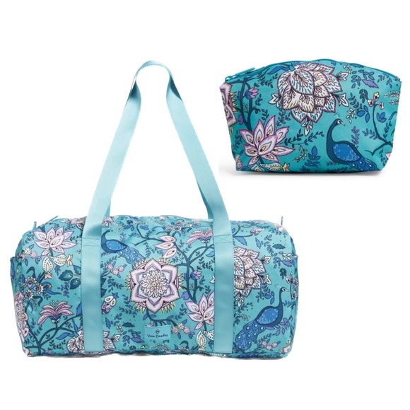 Vera Bradley Lighten Up Large Traveler Duffel and cosmetic bag Peacock Garden - Picture 5 of 16